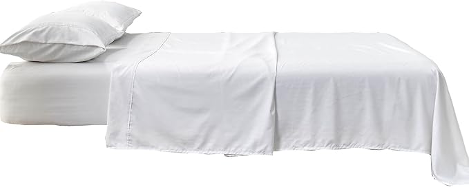 Kingnex Striped 66x80 Olympic Queen Sheets Sets for Super Queen Bed Soft Double Brushed 1800 Microfiber 4 Pcs Include 1 Fitted Sheet 1 Flat Sheet 2 Pillowcase White