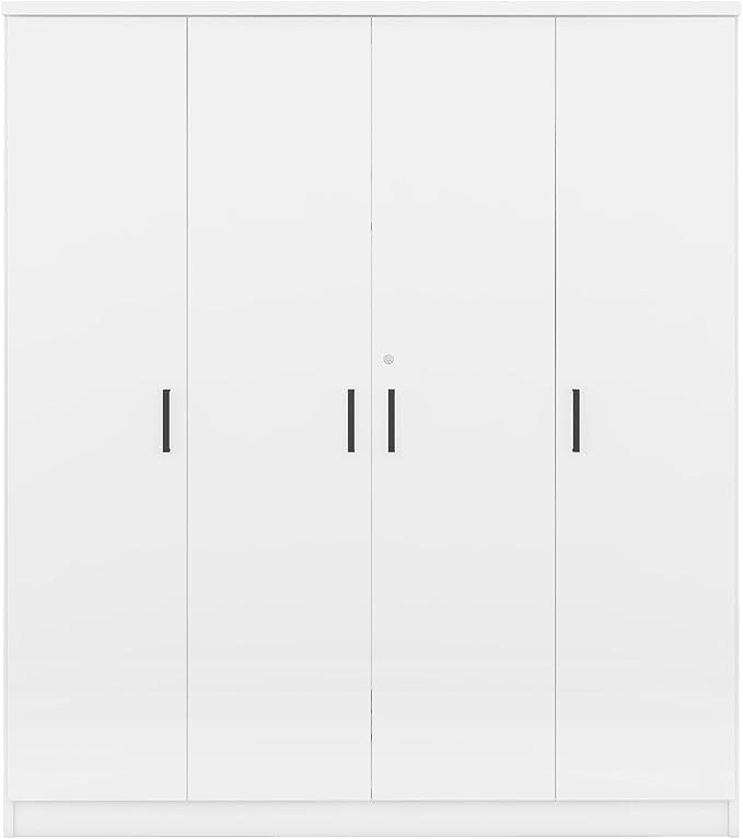67.9" H Large Wardrobe Closet with 4 Doors, Freestanding Armoire Wardrobe Closet with Locking Drawer, Shelves and Hanging Rod, Wooden Bedroom Coat Closets Cabinet for Clothes, White