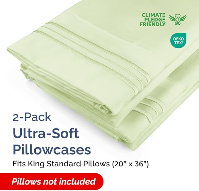 King Standard Pillow Cases Set of 2 - Ultra-Soft Hotel Quality Pillowcase Covers - Comfy, Cozy & Fade Free - Wrinkle Resistant - Machine Washable Pillow Protectors - 2 Piece Set - Light Sage Green