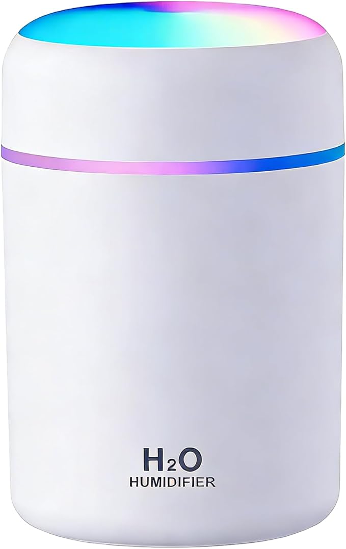 Portable Colorful Cool Mini Humidifier, USB Personal Desktop Humidifier,. Perfect for Bedroom, Office & Car(300ml, White)