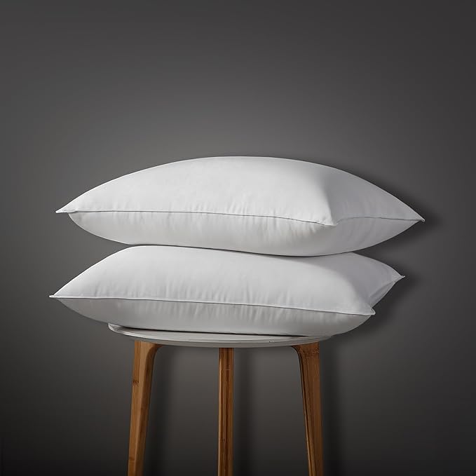 Globon Luxury Down Pillows Queen Size Set of 2 for Side Sleepers, 100% Cotton Shell Hotel Collection Bed Pillow for Sleeping, Firm Feather Down Pillow 20" x 30"
