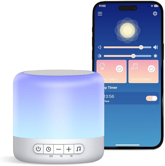Easysleep Optical Lamps Sound Machine Baby White Noise Machine for Sleeping with 30 Soothing Sounds 12 Night Light,Timers, App Remote Control,Night Light Sleep Machine for Nursery Kid