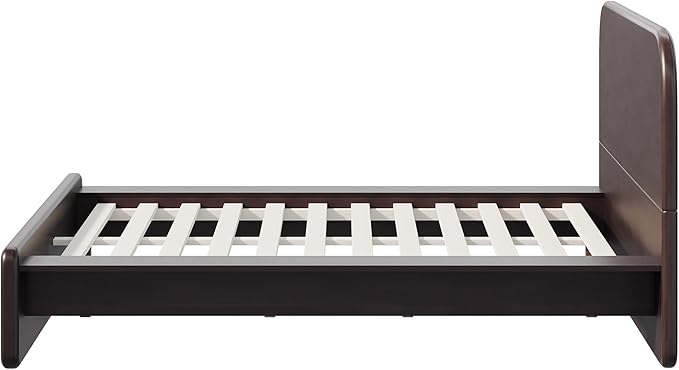 Merax Walnut Queen Size Platform Bed Frame, Modern Minimalist Wood Bed Frame with Rounded Headboard, Heavy Duty 800 lbs Support, No Box Spring Needed