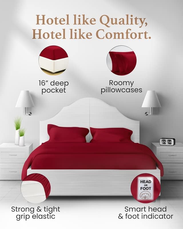 Good Sleep Bedding Bed Sheets Full Size, 4 Piece, 100% Egyptian Cotton Full Sheet Set, Silky Sateen Weave, Ultra-Soft & Durable Hotel Sheets, 16" Deep Pocket Full Bed Sheets - Burgundy