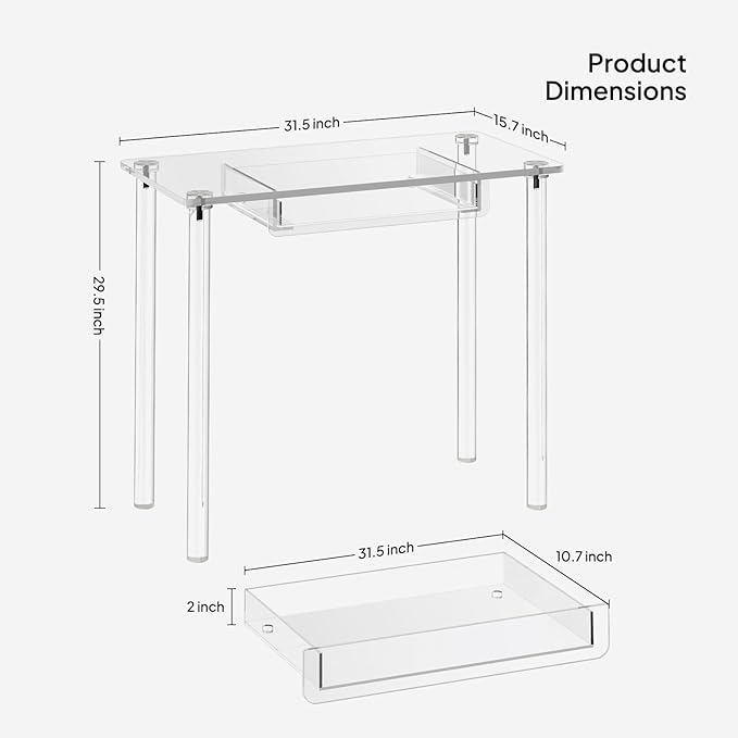 Eglaf Acrylic Makeup Vanity Desk - Clear Vanity Table with Drawer - Small Makeup Table Dressing Table for Bedroom, 31.5'' L x 15.7'' W x 29.5'' H, Modern