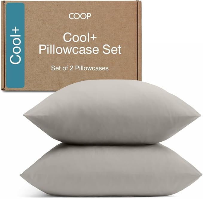 Coop Home Goods Cool+ Cooling Pillow Case Set of 2, Dove Grey Queen Size Pillow Covers, Luxury Spa, Breathable, Hotel Quality Pillow Cases