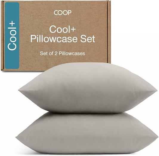 Coop Home Goods Cool+ Cooling Pillow Case Set of 2, Dove Grey Queen Size Pillow Covers, Luxury Spa, Breathable, Hotel Quality Pillow Cases