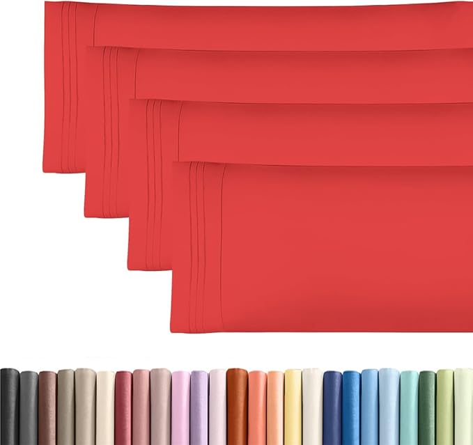 Body Pillowcases Set of 4-20x54 Long Body Pillow Case - Soft Body Pillow Cover for Sleeping & Side Sleepers - Comfy, Cozy Breathable & Fade Free - Machine Washable with Envelope Enclosure - (Red)
