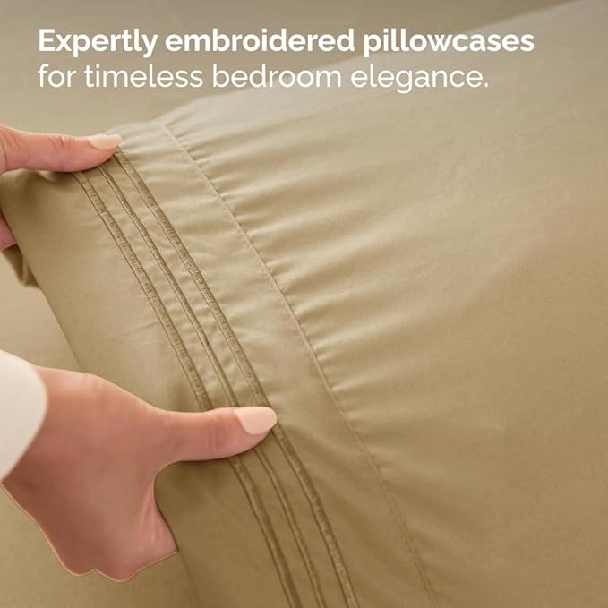 Full Size 4 Piece Sheet Set - Comfy Breathable & Cooling Sheets - Hotel Luxury Bed Sheets for Women & Men - Deep Pockets, Easy-Fit, Extra Soft and Wrinkle Free Sheets - Beige Oeko-Tex Bed Sheet Set
