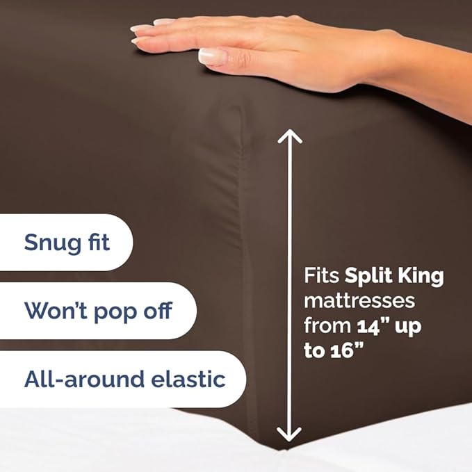 Flex Top Split Head King 4 Piece Sheet Set - Ultra-Soft, Breathable & Cooling Bed Sheets Set - Hotel Luxury Bedding for Women & Men with Deep Pockets - Wrinkle Free & Fade Resistant - Oeko-Tex - Brown