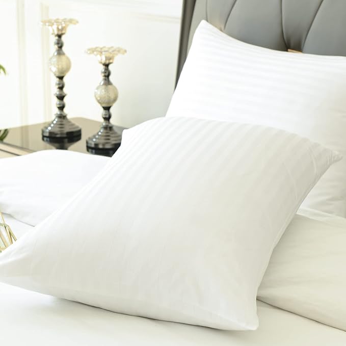 100% Cotton King Pillow Protectors with Zipper, White Pillow Cases King Size Set of 2 for Home & Hotel, Sateen Soft Cooling Hidden Zippered Pillow Case Protector for Hair & Skin, 20x36 in