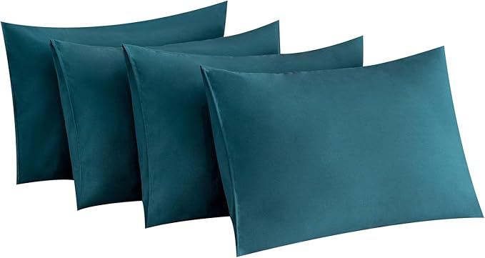 MINIPANDA Blue-Green Pillow Cases Set of 4 Queen Size - Super Soft, Smooth and Breathable Pillow Cases Queen- Envelope Design - Machine Washable Lightweight (20X30 Inches (4 PIECE))