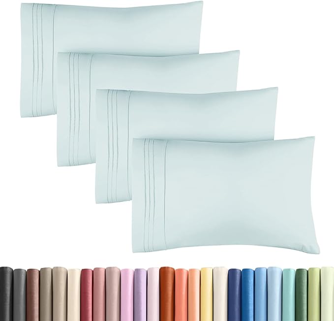 Standard Pillow Cases Set of 4 - Ultra Soft Hotel Quality Pillowcase Covers - Comfy Bedding for Women, Men, Kids & Teens - Machine Washable Pillow Protectors - 4 Piece Set - Standard Size Sky Blue