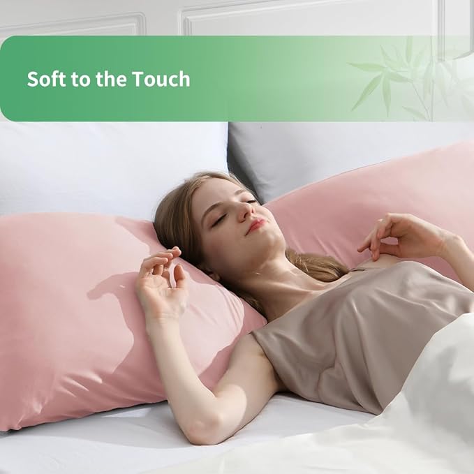 Body Pillowcase, Cooling Viscose from Bamboo Pillow Cover with Zipper Closure, Soft Moisture-Wicking for Hot Sleepers, Hair and Skin-Friendly, Pink, 1 Pack