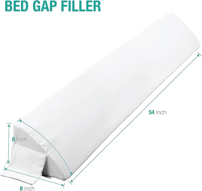 Vekkia Full Bed Wedge Pillow for Headboard – High-Density Foam Fills Gaps (0-5.5") Between Mattress and Headboard, Wedge Pillow with Pockets for Phone & Remotes, Washable Cover – (White)