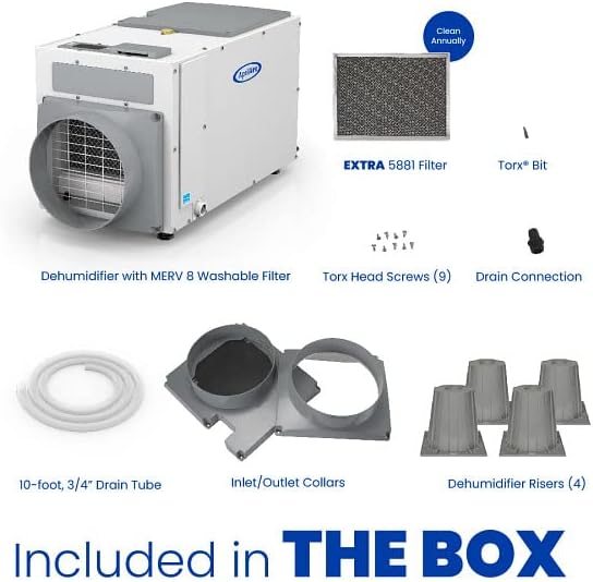 AprilAire E100 Pro Dehumidifier Bundle - 100 Pint Whole House Dehumidifier - Full Complete Kit - Crawl Spaces, Basements, Whole Homes, Commercial up to 5,500 sq. ft - 5 Year Warranty Included