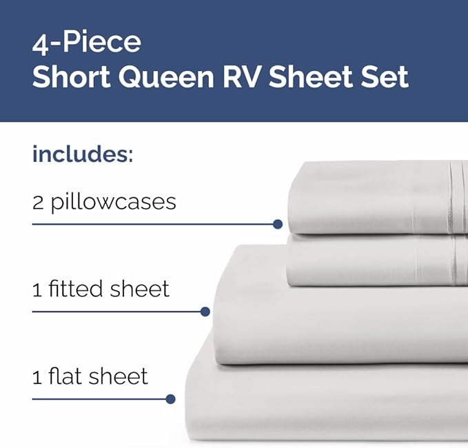 Short Queen Size 4 Piece Sheet Set - RV Short Queen, Soft, Breathable & Cooling Bed Sheets Set with Deep Pockets - Hotel Luxury Bedding for Women & Men - Wrinkle Free & Fade Resistant - French Grey