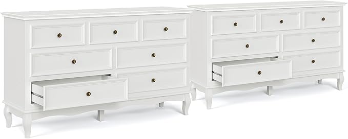 May in Color White 7 Drawer Dresser Set of 2 for Bedroom, Modern Chest of Drawers with Painted Finish, Wooden Storage Closet Cabinet Organizer for Living Room, Nursery, Hallway