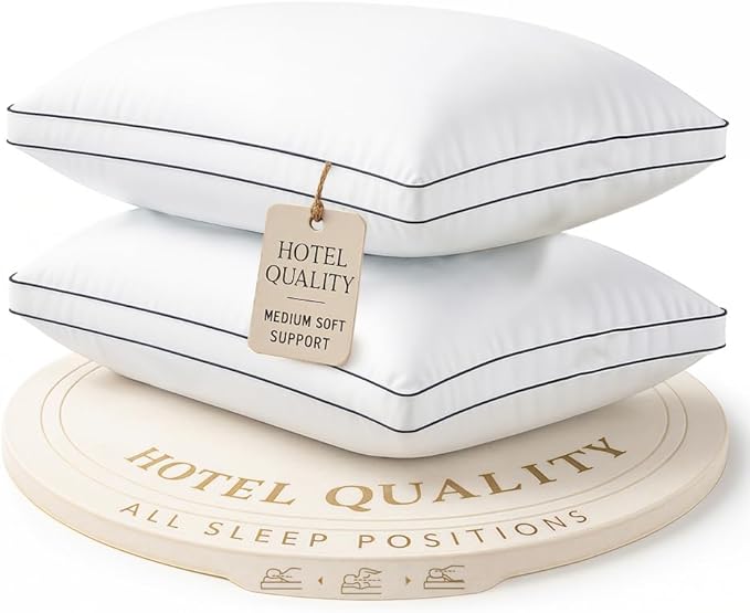 LANE LINEN Bed Pillows King Size Set of 2-20"x36" Medium Firm Down Alternative Pillows for Sleeping, Hotel Quality Back Stomach or Side Sleeper King Pillow 2 Pack, Cooling Soft Easy Care - White