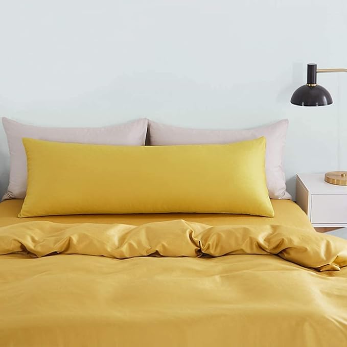 FLXXIE Body Pillow Cover - Super Soft Microfiber 20x54 Body Pillow Case - Envelope Closure, Wrinkle, Stain Resistant 20x54 Long Pillowcase, Yellow