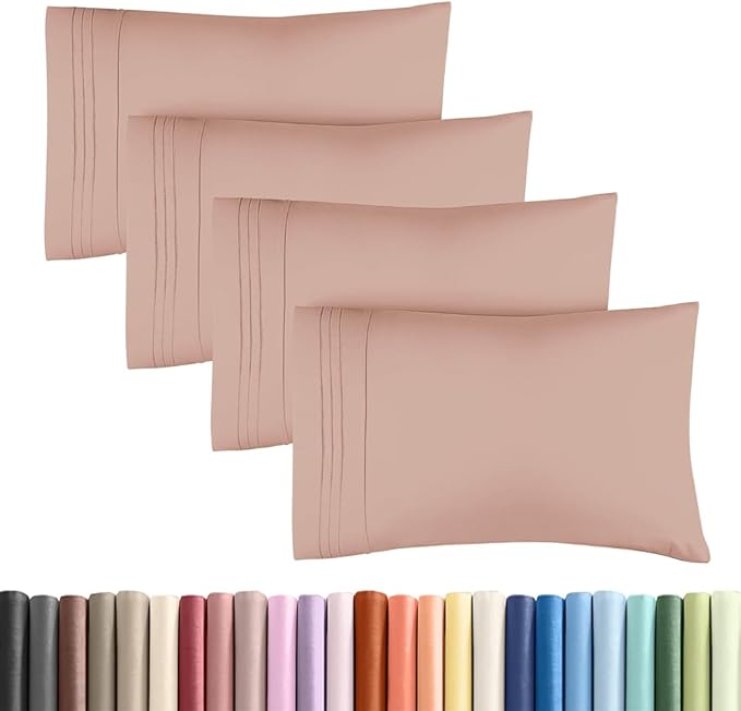 Standard Pillow Cases Set of 4 - Ultra Soft Hotel Quality Pillowcase Covers - Comfy Cozy Bedding for Women, Men, Kids & Teens - Machine Washable Pillow Protectors - 4 Piece Set - Standard Size Mauve