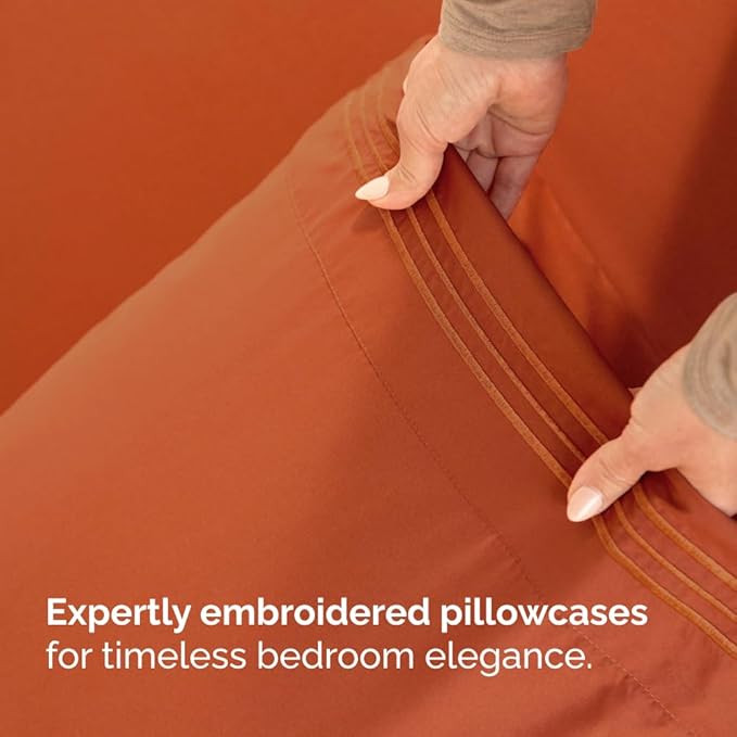 Flex Top Split Head King 4 Piece Sheet Set - Ultra-Soft, Breathable & Cooling Bed Sheets Set - Hotel Luxury Bedding for Women & Men with Deep Pockets - Wrinkle and Fade Free - Oeko-Tex - Terracotta