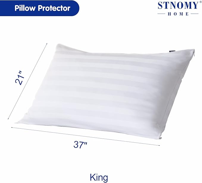 Premium Cotton Pillow Protectors with Zipper Durable Soft Breathable Pillow Cover King Size 2 Pack