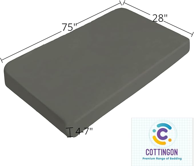 Cot Size 28" x 75" Fitted Sheet, 100% Egyptian Cotton, Perfect for Camp Bunk Beds/RVs/Guest Beds/Army Cots/Replacement Mattress (Stone Grey)