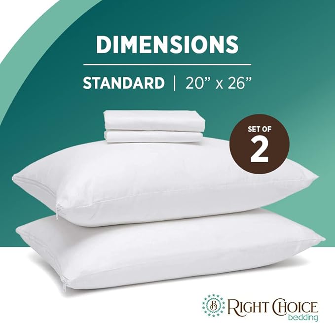Cotton Pillow Protectors with Zipper. Standard Size 20x26 (Set of 4)