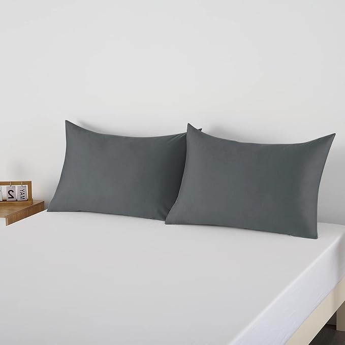 100% Egyptian Cotton Pillow Protectors Set of 2, 600 Thread Count King Size Bed Pillow Cases with Zipper, Sateen Weave Cooling Pillow Cases Quiet and Breathable Easy Care (2PCS, King, Dark Grey)