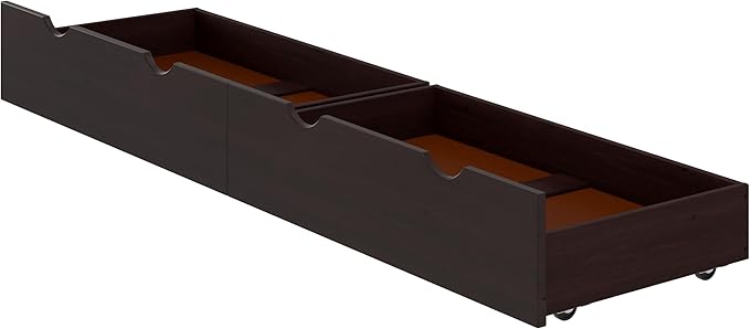 Alaterre Furniture Under Bed Storage Drawers - Set of 2 Solid Wood Rolling Under Bed Storage with Wheels - Fits Bed Frames 9.75” High - Underbed Containers for Shoes, Clothes, and Toys (Espresso)