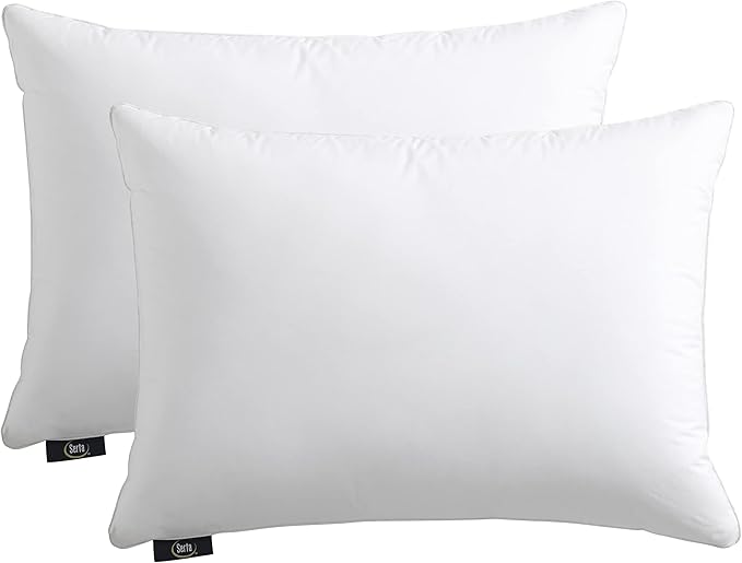 Serta 240Thread Count Soft Hypoallergenic HeiQ Cooling Bed Pillows Set of 2 Pack Feather Down Pillows for Back Sleeper