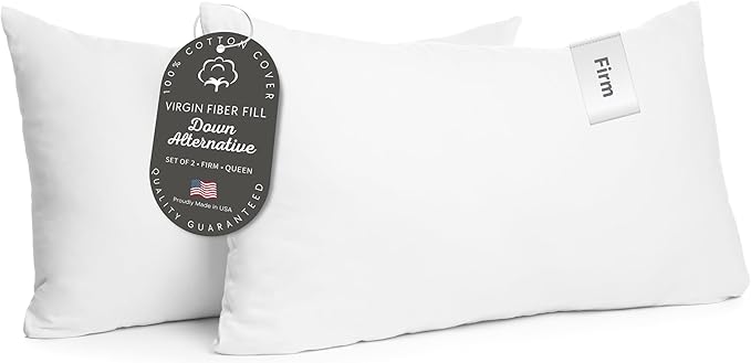Digital Decor 100% Cotton Luxury Hotel Pillows Queen Size Set of 2, Cooling Hypoallergenic Down Alternative Bed Pillows for Sleeping, Firm Support for Side & Back Sleepers, Made in USA, 30" x 20"