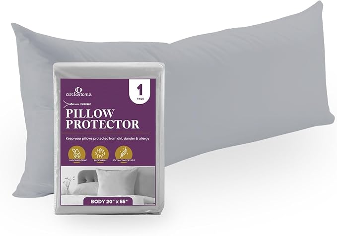 CirclesHome Pillow Protectors Single Pack Body (20 x 55) Zippered - 100% Cotton Breathable Pillowcases - Protects Pillows from Dirt, Dust and Debris (Body- Single Pack - 20x55)