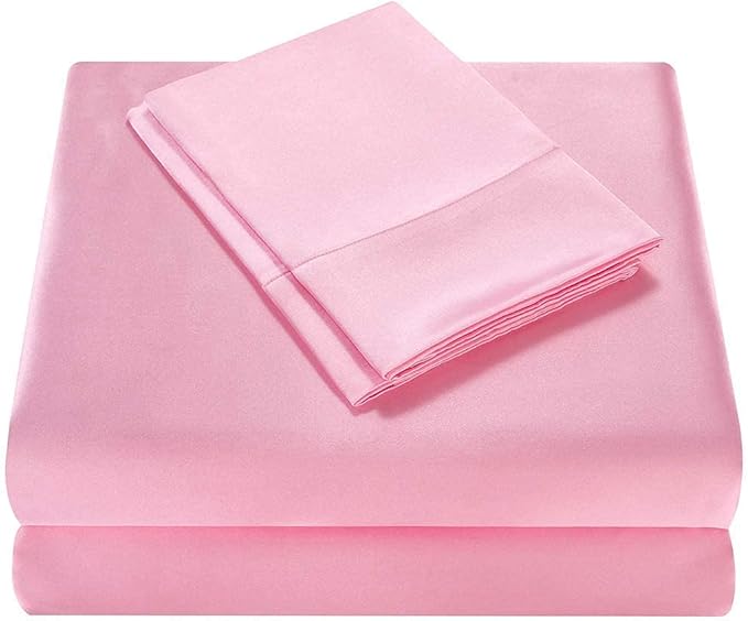 Homiest 4pcs Satin Sheets Set Luxury Silky Satin Bedding Set with Deep Pocket, 1 Fitted Sheet + 1 Flat Sheet + 2 Pillowcases (Cal King Size, Pink)