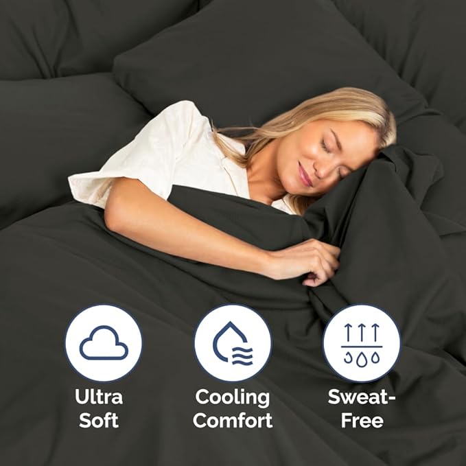 King Size 4 Piece Sheet Set - Comfy Breathable & Cooling Sheets - Hotel Luxury Bed Sheets for Women & Men - Deep Pockets, Easy-Fit, Extra Soft & Wrinkle Free Sheets - Charcoal Oeko-Tex Bed Sheet Set
