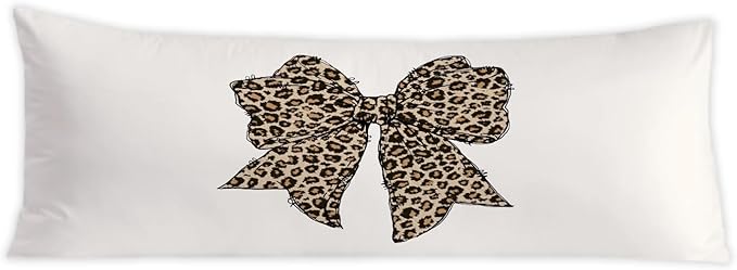 Trendy Coquette Leopard Bow 20x54 Body Pillow Cover, Coquette Room Decor, Cheetah Print Room Decor, Preppy Leopard Print Decorative Long Body Pillow Cases for Bed Couch