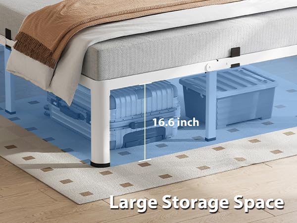 VIPSHOW 18 Inch Queen Size White Bed Frame, 3500Lbs Heavy Duty Metal Platform with Round Corner Legs Mattress Slide Stopper, Steel Slat Support No Box Spring Needed, Noise Free, Easy Assembly