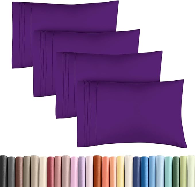 Standard Pillow Cases Set of 4 - Ultra Soft Hotel Quality Pillowcase Covers - Comfy Cozy Bedding for Women, Men, Kids & Teens - Machine Washable Pillow Protectors - 4 Piece Set - Standard Size Purple