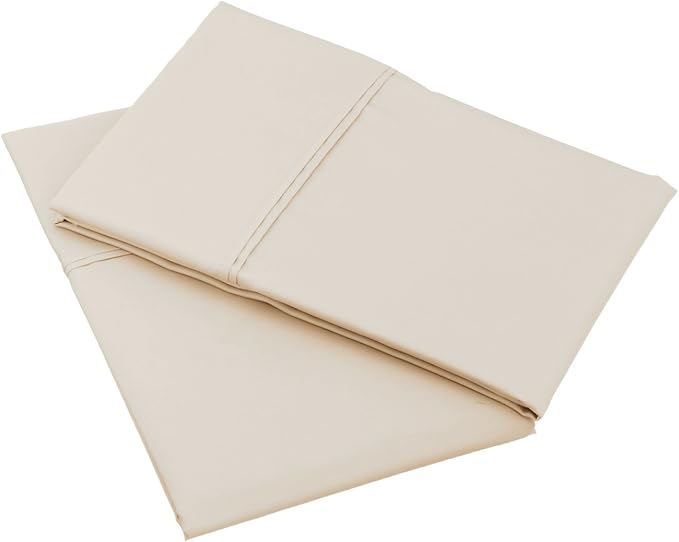 Amazon Basics 400 Thread Count Pure 100% Cotton Pillowcases, Soft, Sateen Finish, Wrinkle Resistant, Machine Wash, King, 40" x 20", Beige, Set of 2, Pillows Not Included