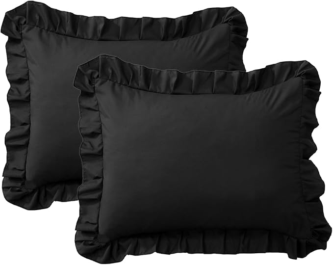 Ruffle Pillow Cases Standard Size Set of 2 –Soft Wrinkle Resistant Brushed Microfiber Ruffled Pillowcases –Envelope Pillow Shams Cover Festive Gift for Hotels,Guest Rooms 20x26 Inch (Black)