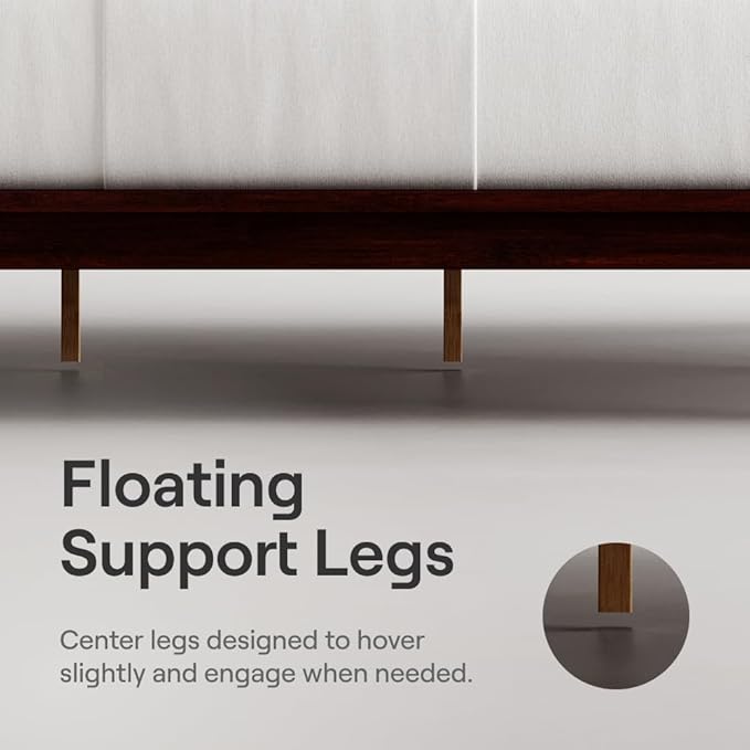 Nectar Bamboo Platform Bed Frame & Upholstered Headboard - Twin - Walnut/Slate - Floating Center Support Legs - 12” Height - Easy Tool Free Set Up - Sturdy Wooden Support Slats - Holds Up To 500 lbs