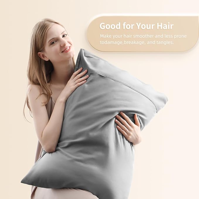 Standard Pillowcases, Cooling Viscose from Bamboo Pillow Covers with Envelope Closure, Soft Moisture-Wicking for Hot Sleepers, Hair and Skin-Friendly, Light Grey, 2 Pack
