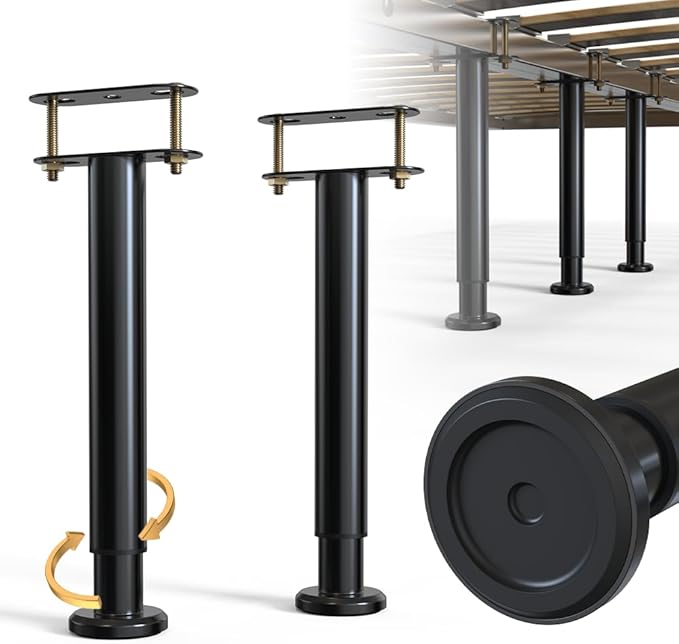Adjustable Height Bed Frame Support Leg, Metal Bed Frame Support Legs with Rubber Base, Bed Slat Support Leg for Heavy Duty/Wooden/King/Queen Bed Frame (10"-16.5" (2pcs))