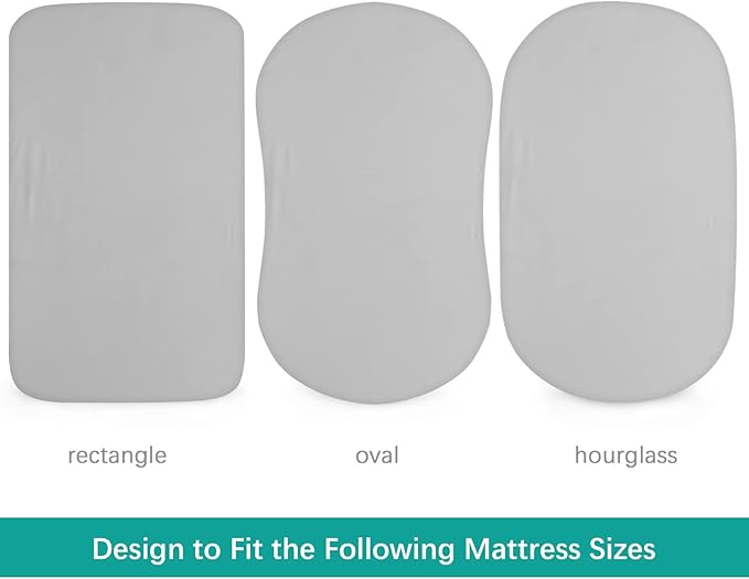 Waterproof Bassinet Sheets Fit for Halo, Dream on Me, Ingenuity, Fisher Price, Delta, Graco and Other Oval Bassinet Mattress, 2 Pack, Ultra Soft Microfiber Sheets, Grey & Navy