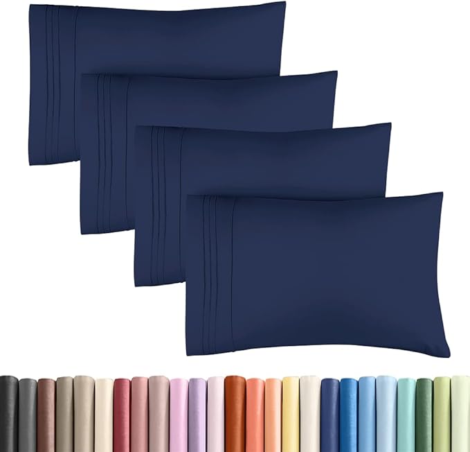 King Standard Pillow Cases Set of 4 - Soft Hotel Quality Pillowcase Covers - Comfy Bedding for Women, Men, Kids & Teens - Machine Washable Pillow Protectors - 4 Piece - King Standard Size Navy Blue