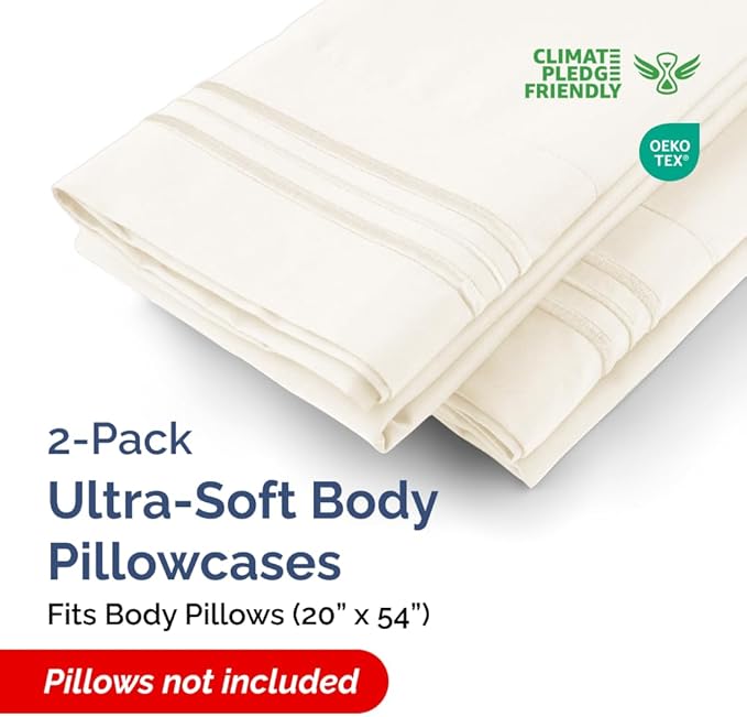 Body Pillowcases Set of 2-20x54 Long Body Pillow Case - Soft Body Pillow Cover for Sleeping & Side Sleepers - Comfy, Breathable & Wrinkle Free - Machine Washable w/Envelope Enclosure (Off White)