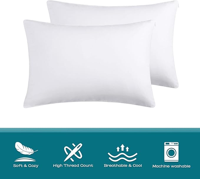 100% Cotton Zippered Pillow Cases King Size Set of 2, Super Soft & Breathable Pillow Protectors with Zipper, White Pillow Case Covers 20x36 Inches