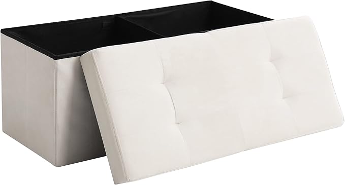 Storage Ottoman Bench Foldable Seat Footrest Shoe Bench End of Bed Storage with Flipping Lid, 75L Storage Space, 30 inches Velvet Cream