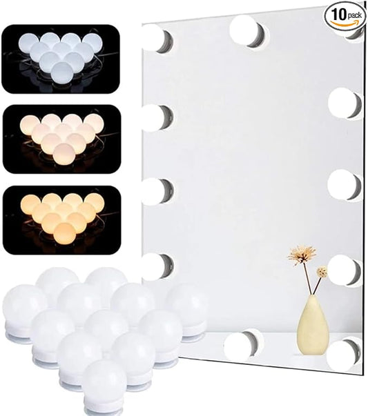 LED Vanity Lights for Mirror, Hollywood Style Vanity Lights with 10 Dimmable Bulbs, Adjustable Color & Brightness, USB Cable, Mirror Lights Stick on for Makeup Table Dressing Room (10 Lights)